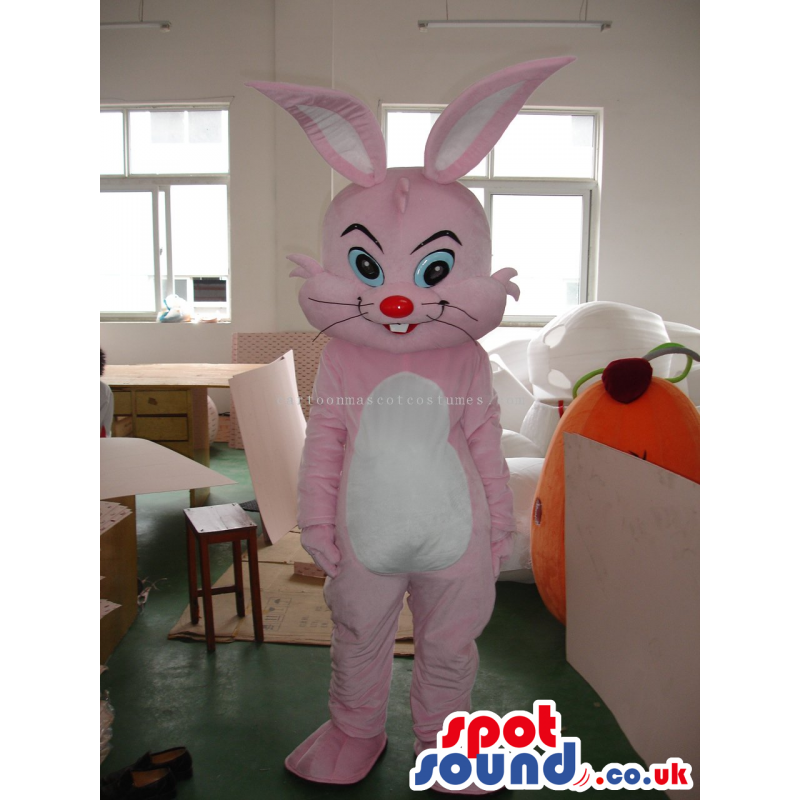 Customizable Pink Plain Rabbit Animal Mascot With White Belly -