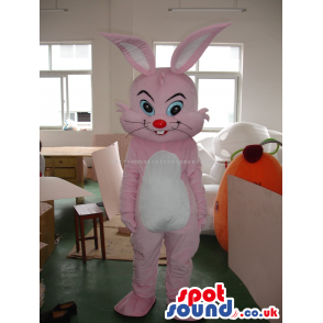 Customizable Pink Plain Rabbit Animal Mascot With White Belly -