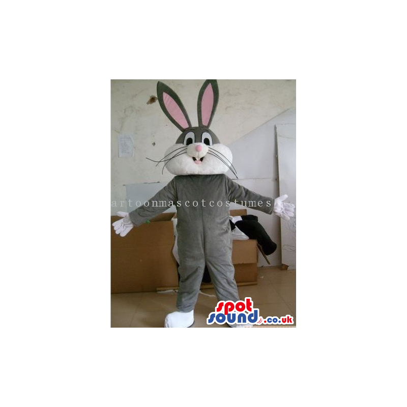Bugs Bunny Grey Rabbit Character Mascot With A White Belly -