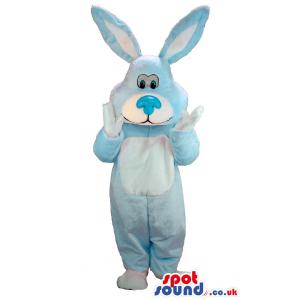 Blue colour cute bunny rabbit saying hi with his waving hand
