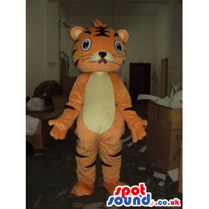 Cute Tiger Cartoon Character Animal Mascot With A Yellow Belly