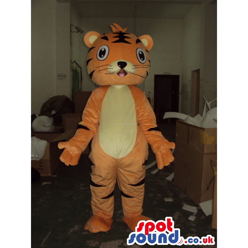 Cute Tiger Cartoon Character Animal Mascot With A Yellow Belly