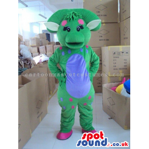 Green Creature Plush Mascot With A Blue Belly And Dots - Custom