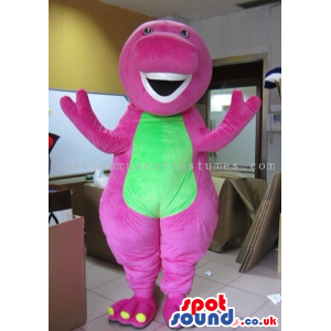 Pink Creature Plush Mascot With A Green Belly And Teeth -