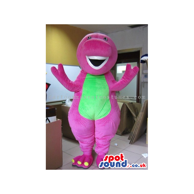 Pink Creature Plush Mascot With A Green Belly And Teeth -