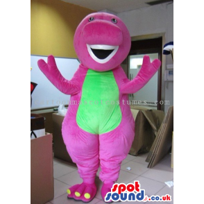 Pink Creature Plush Mascot With A Green Belly And Teeth -