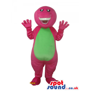 Pink Creature Plush Mascot With A Green Belly And Teeth -