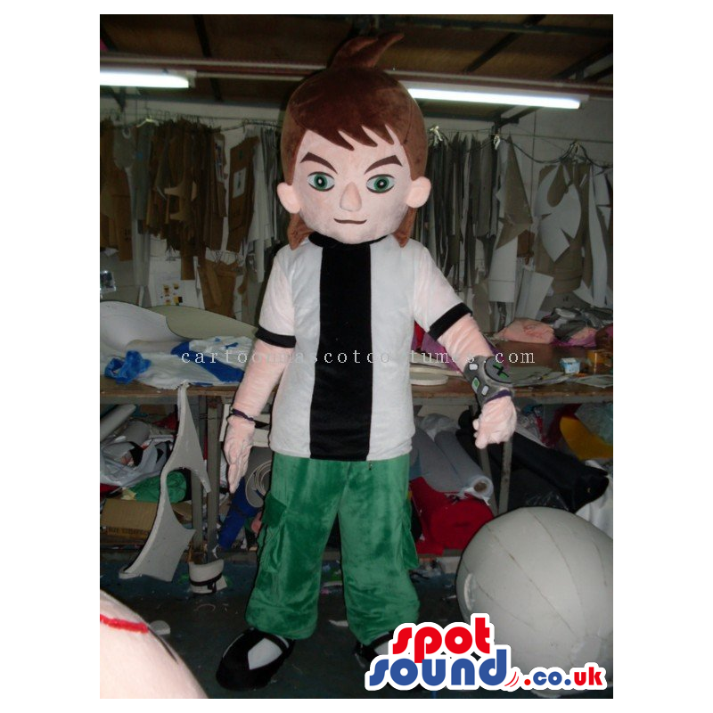 Boy Character Human Mascot Wearing Green Pants And A Shirt -