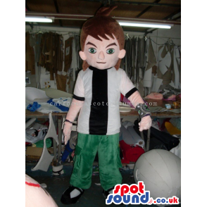 Boy Character Human Mascot Wearing Green Pants And A Shirt -