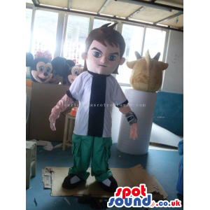 Boy Character Human Mascot Wearing Green Pants And A Shirt -