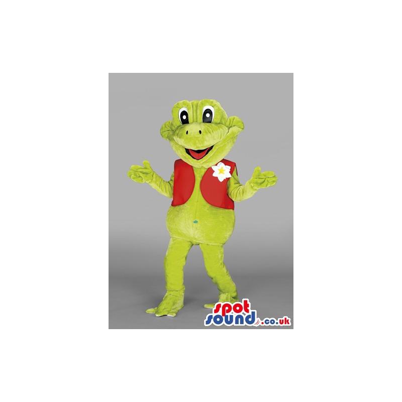 Frog mascot with a red half coat and a flower in it - Custom