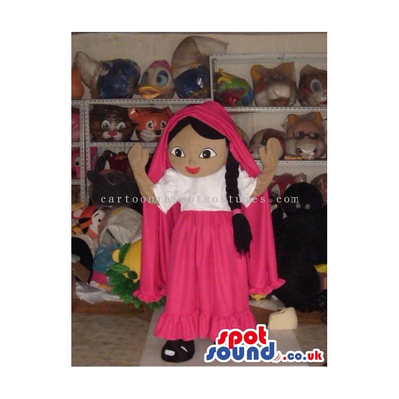 Girl Character Mascot Wearing Fuchsia Clothes And A Braid -