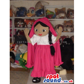 Girl Character Mascot Wearing Fuchsia Clothes And A Braid -