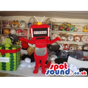 Customizable Red Robot Plush Mascot With Space For Text -