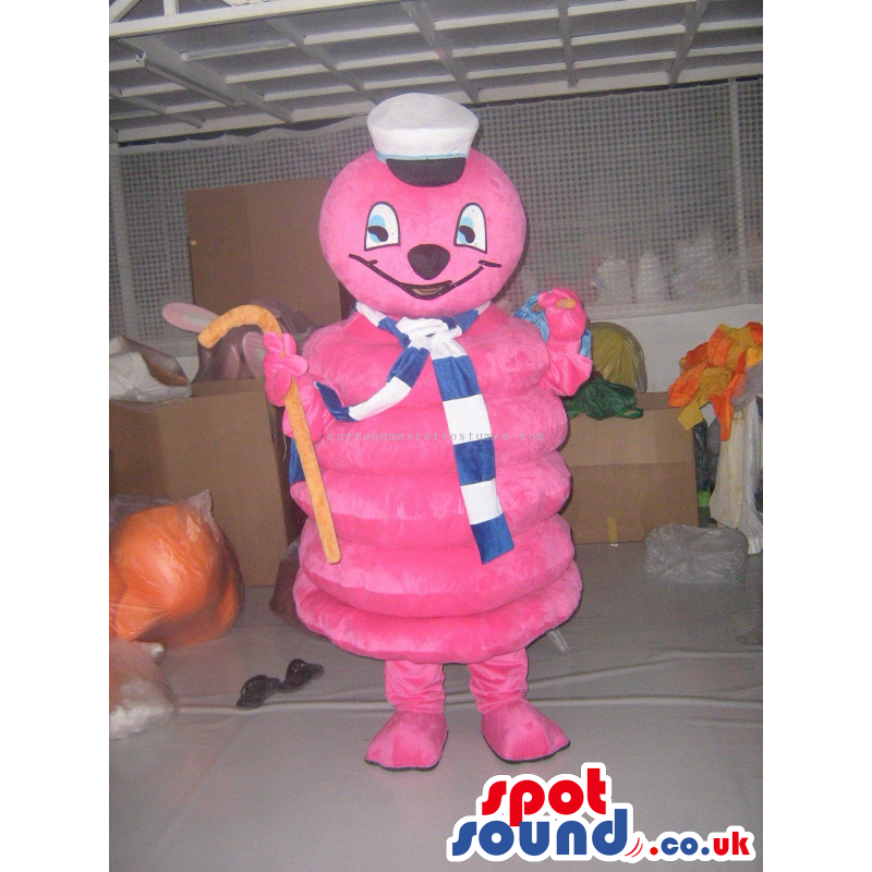 Pink Marshmallow Character Plush Mascot Wearing A Sailor Hat -