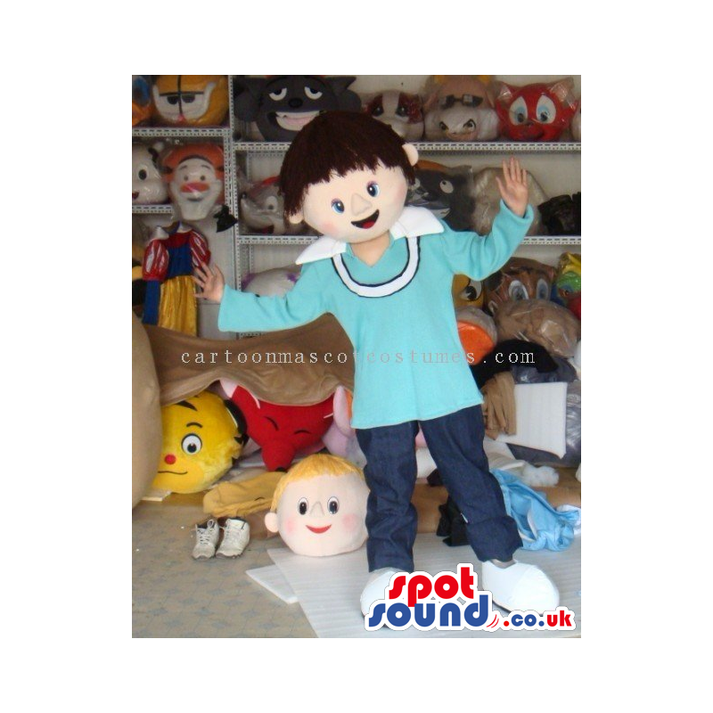 Boy Character Human Mascot Wearing Blue Pants And A T-Shirt -