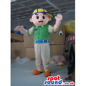 Boy Character Human Mascot Wearing A Green Shirt And A Yellow