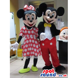 Mickey And Minnie Mouse Couple Mascots In Winter Clothes -