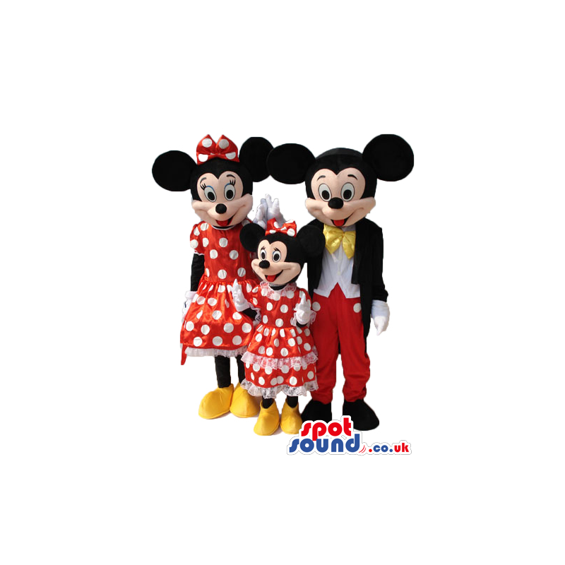 Minnie And Mickey Character Cartoon Mascots In Different Sizes