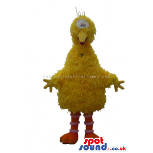 Yellow Bird Mascot With Funny Beak And Hairy Body - Custom