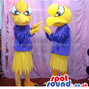 Two Yellow Bird Fantasy Creature Character Mascots - Custom