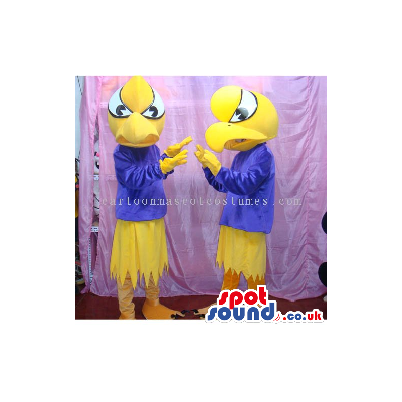 Two Yellow Bird Fantasy Creature Character Mascots - Custom