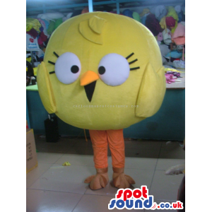 Yellow Round Bird Cute Character Mascot With Big Eyes - Custom