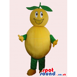 Funny Face Lemon Fruit Mascot With Leaves On Its Head - Custom