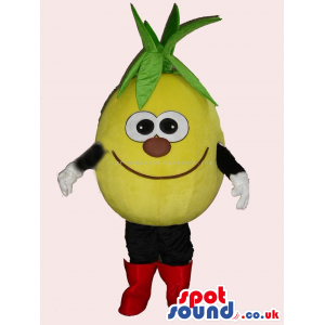 Funny Lemon Fruit Mascot With Leaves, Red Nose And Boots -