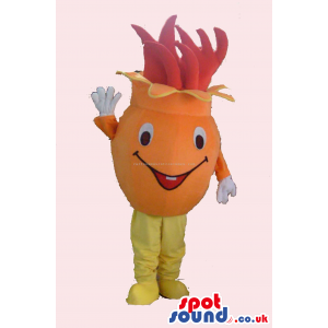 Fruit Funny Mascot With Pink Leaves And Cute Face - Custom
