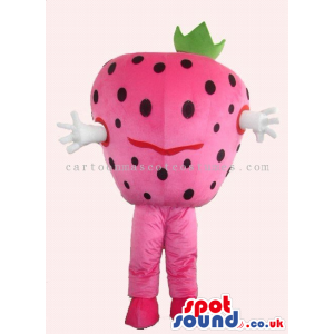 Strawberry Fruit Mascot With Small Black Dots And Eyes - Custom