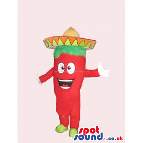 Mexican Chili Pepper Spicy Vegetable Funny Mascot With Hat -