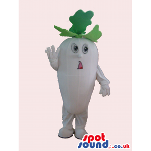 Customizable White Turnip Vegetable Mascot With Tiny Eyes -