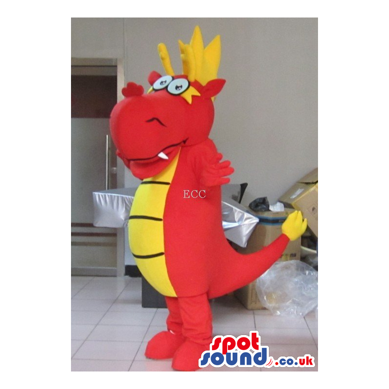 Fantasy Red Dragon Mascot With Yellow Belly And Comb - Custom