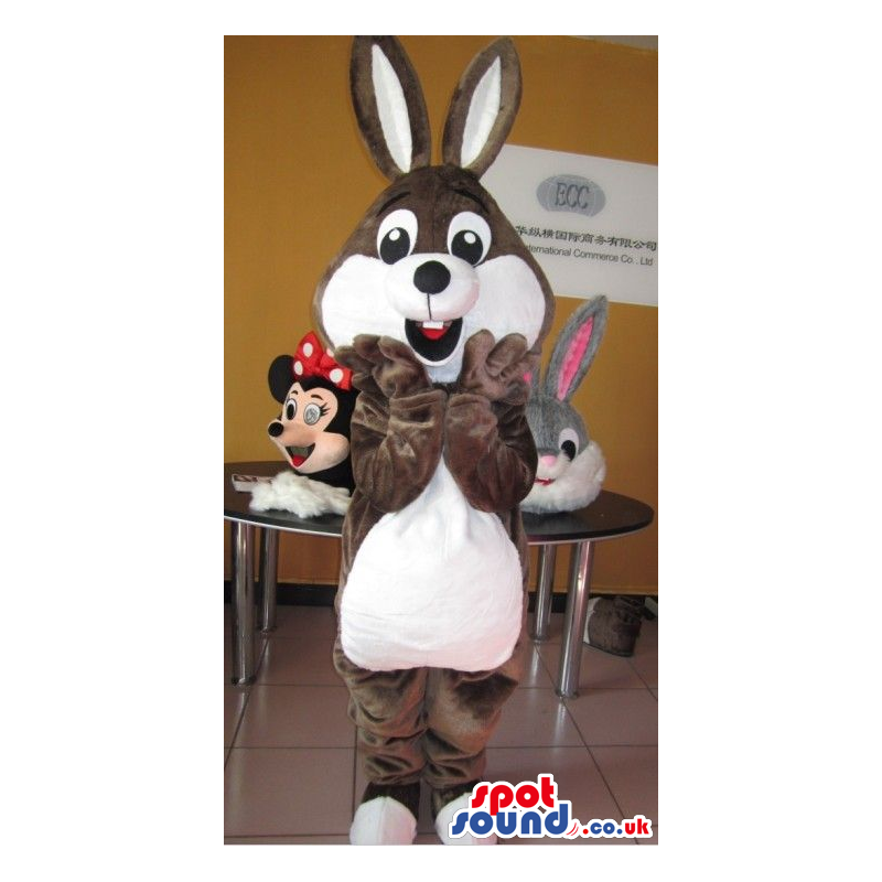 Brown Rabbit Bunny Animal Character Mascot With White Belly -
