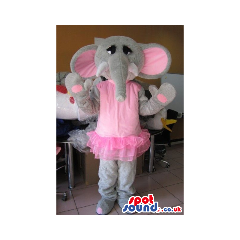 Girl Elephant Animal Plush Mascot Wearing Ballet Pink Clothes -