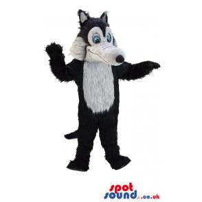 Wolf mascot with white & brown in an innocent & naughty mix