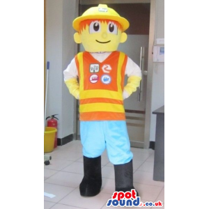 Human Character Mascot Wearing Construction Worker Clothes -
