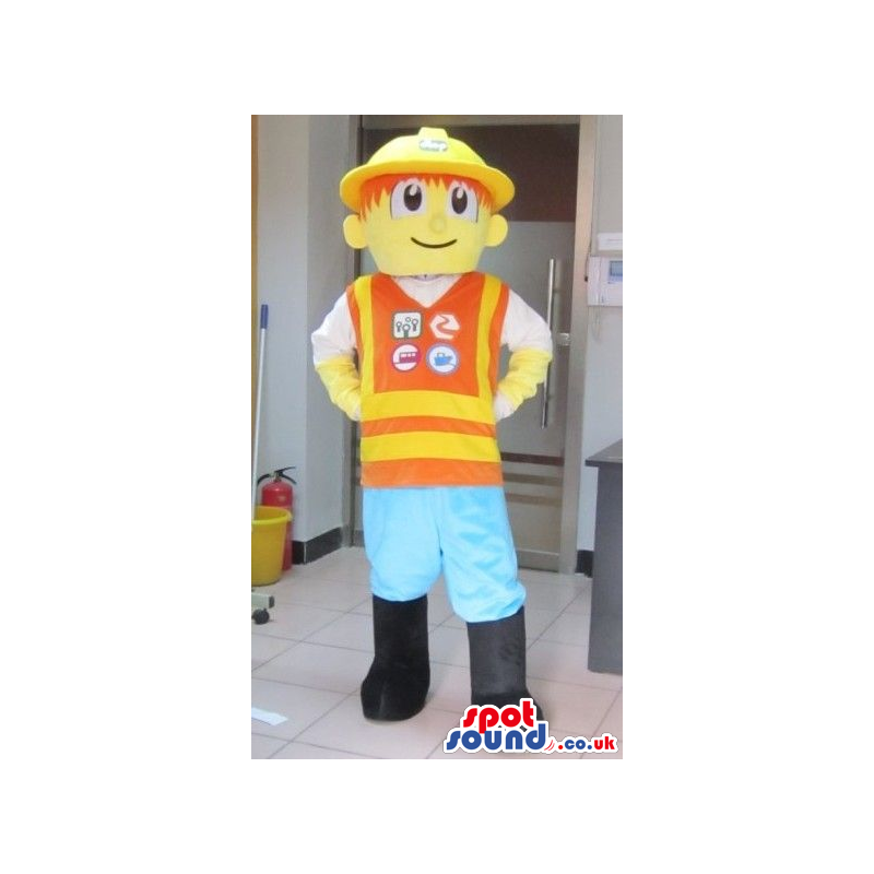 Human Character Mascot Wearing Construction Worker Clothes -