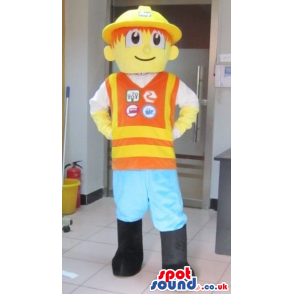 Human Character Mascot Wearing Construction Worker Clothes -