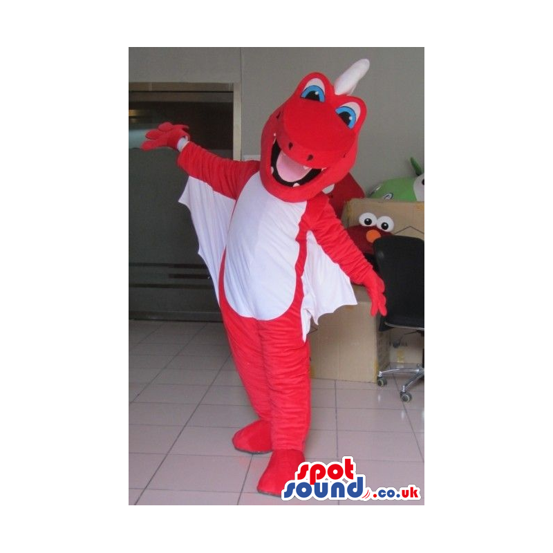 Red Dragon Mascot With A White Belly And Big Wings - Custom