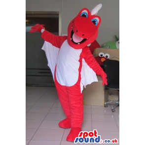 Red Dragon Mascot With A White Belly And Big Wings - Custom
