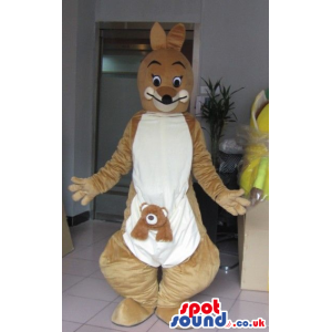 Brown Kangaroo Animal Plush Mascot With White Belly And Letter