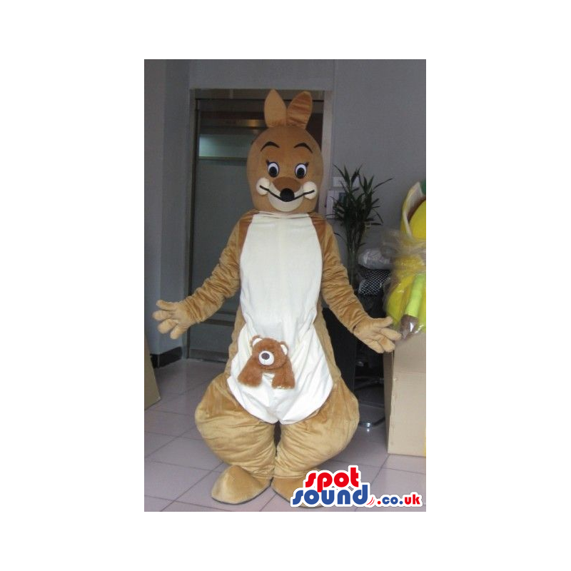 Brown Kangaroo Animal Plush Mascot With White Belly And Letter
