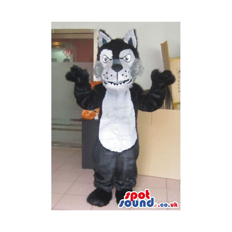 Furious Black And White Wolf Animal Plush Character Mascot -