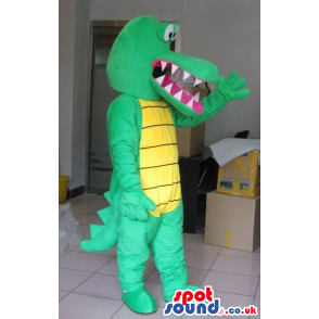 Cute Green Plush Dragon Mascot With A Yellow Belly - Custom