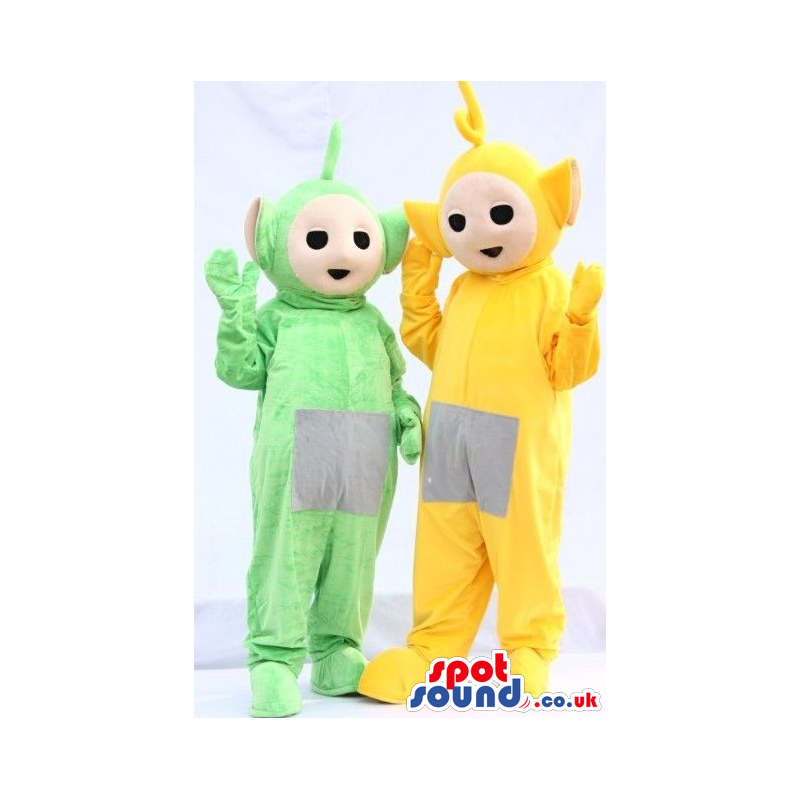 Two Teletubbies Plush Mascots Lala And Dipsy In Yellow And