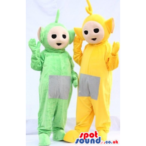 Two Teletubbies Plush Mascots Lala And Dipsy In Yellow And