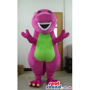 Cute Pink Fantasy Dragon Mascot With A Green Flashy Belly -
