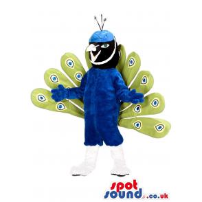 Peacock mascot with blue colour and green colour feathers -